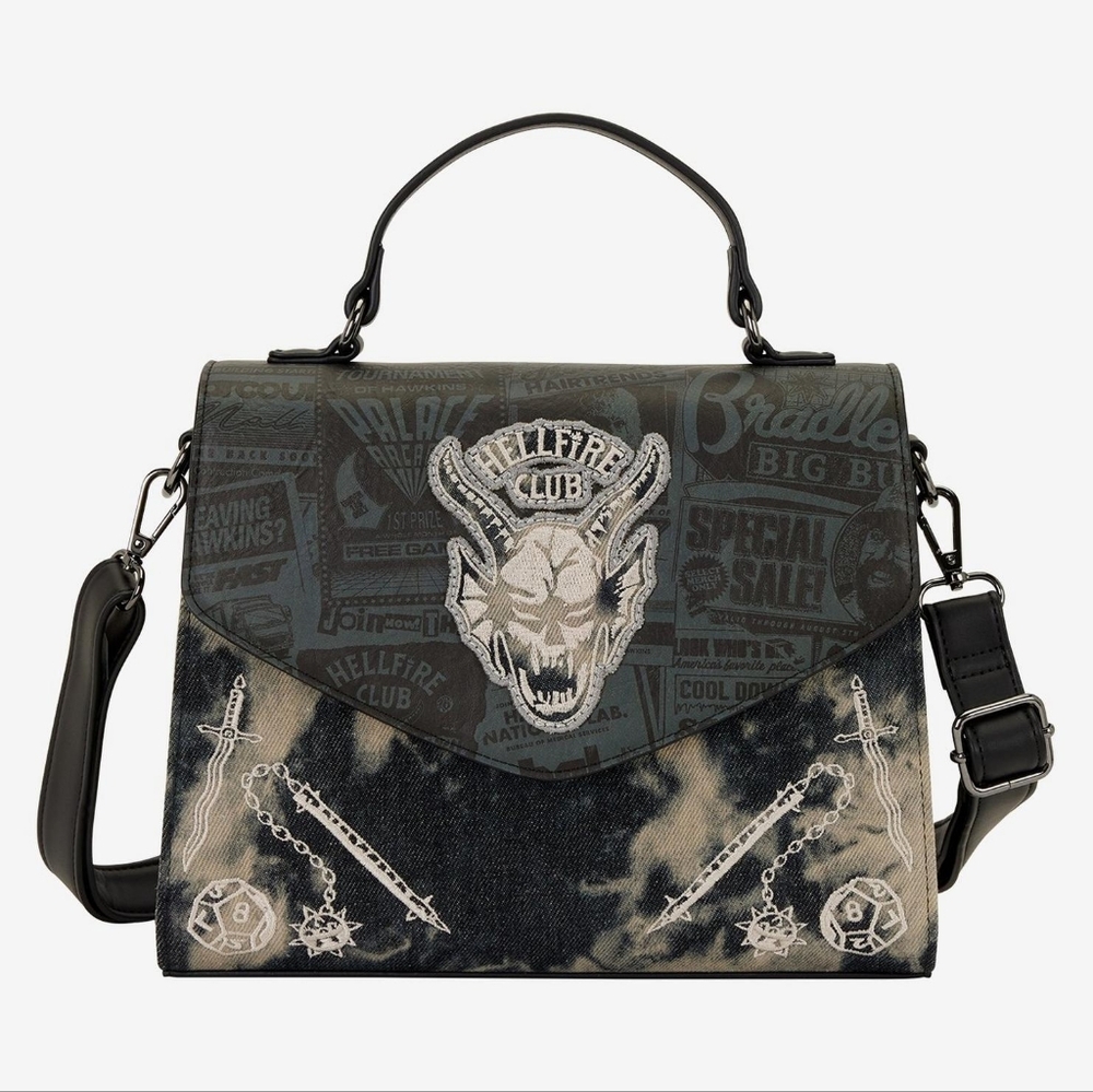 Loungefly Stranger Things Hellfire Club Acid Wash Denim Crossbody Handbag